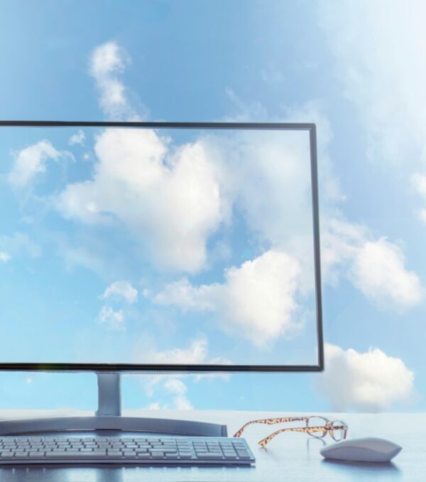 Office in the sky, cloud computing concept. Desktop with keyboard, mouse and coffee. Office in the sky, cloud computing concept. Desktop with keyboard, mouse and coffee.